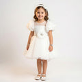Toddler Girls’ Chiffon Puff Sleeve Dress with Crystal Rosette