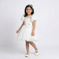 Girls’ Ruffled Sleeve Occasion Dress with Jewel-Centered Flora
