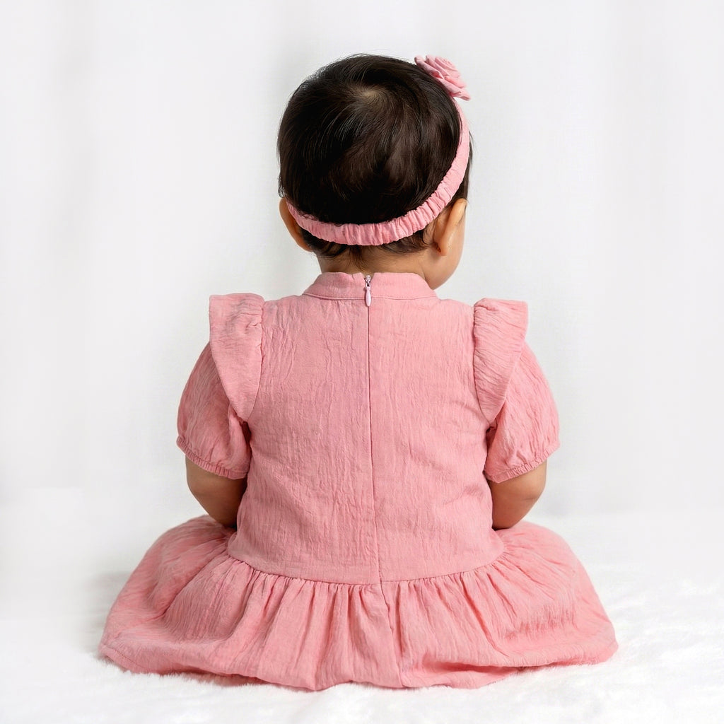 Toddler Girls’ Dusty Rose Textured Ruffle Dress with Rosette Accent