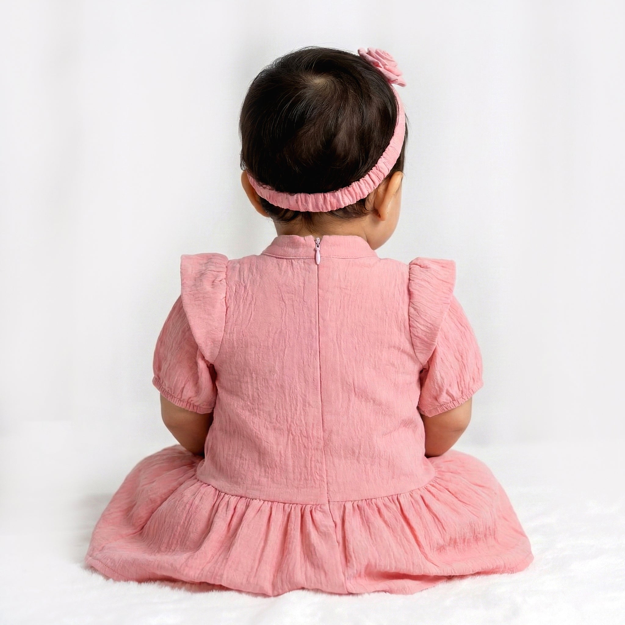 Toddler Girls’ Dusty Rose Textured Ruffle Dress with Rosette Accent