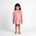 Girls’ Vintage-Inspired Rose Dress – Ruffled Neck & Flutter Sleeves