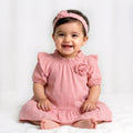 Toddler Girls’ Dusty Rose Textured Ruffle Dress with Rosette Accent