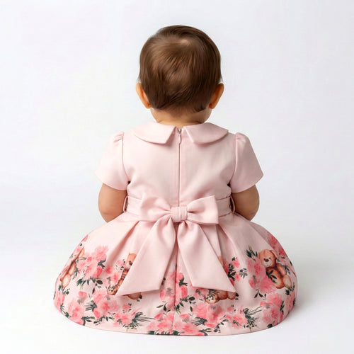 Baby Girl’s Classic Pink Floral & Teddy Bear Dress
