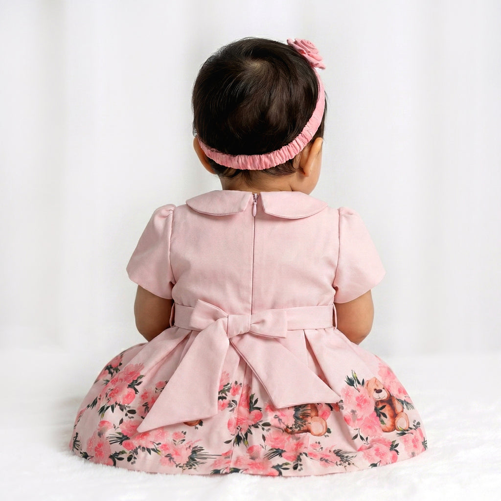 Toddler Girls’ Pink "Teddy Garden" Party Dress – Vintage-Inspired