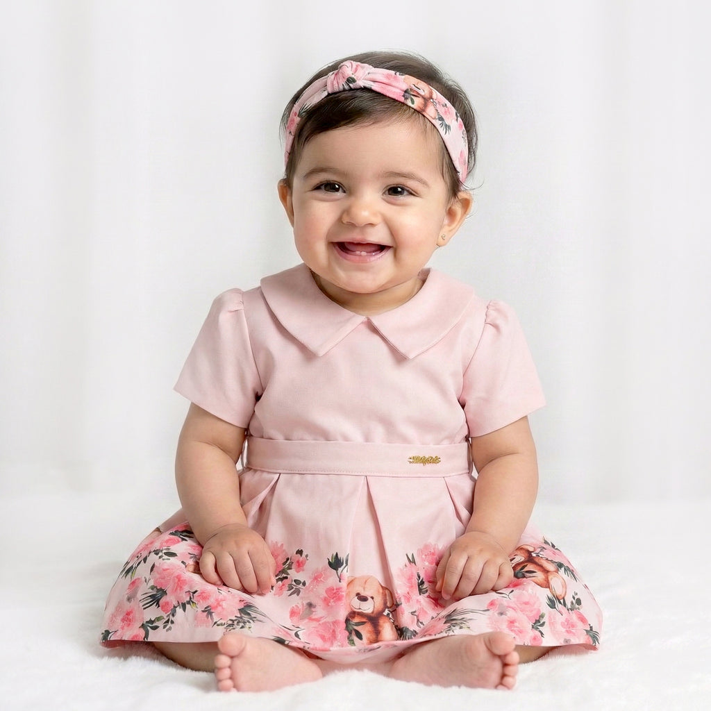 Toddler Girls’ Pink "Teddy Garden" Party Dress – Vintage-Inspired