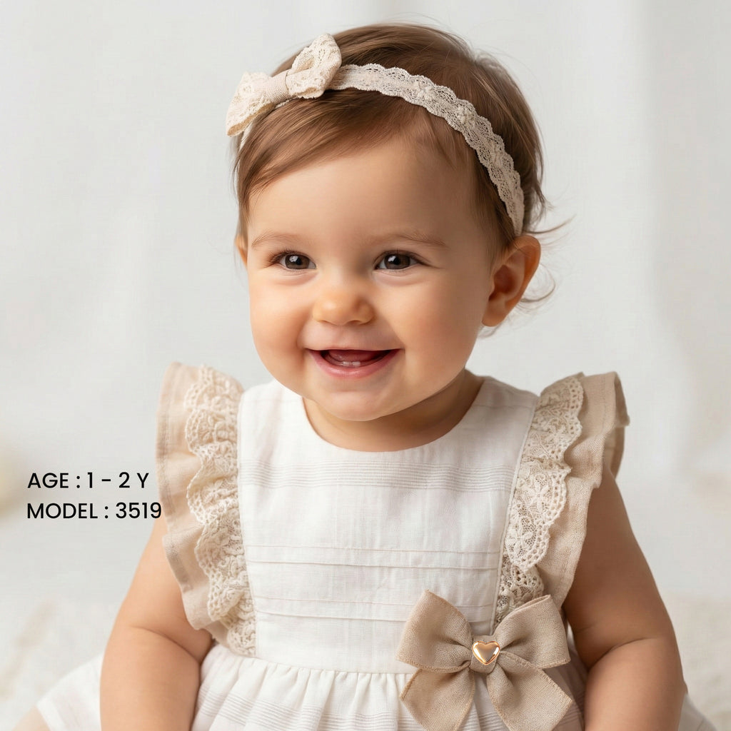 Toddler Girls’ Linen-Blend Lace Tunic & Pleated Short Set – Beige & White