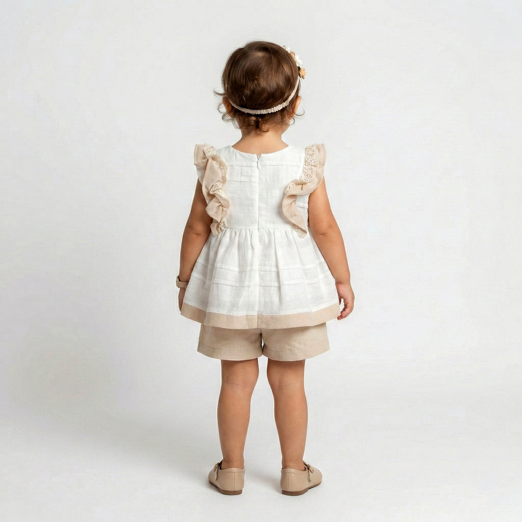 Girls’ Elegant Lace-Detail Tunic & Tailored Short Set