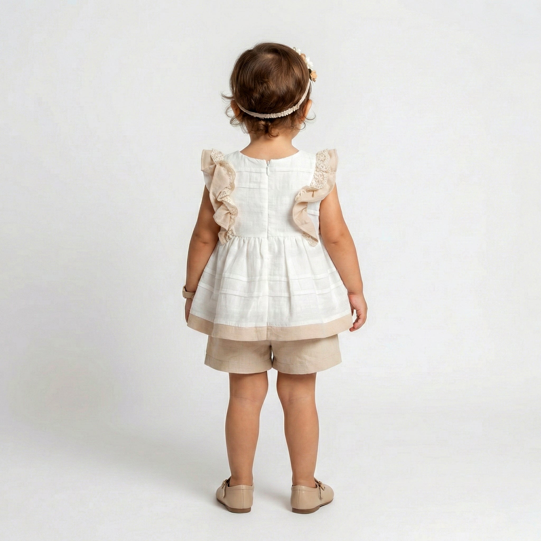 Girls’ Elegant Lace-Detail Tunic & Tailored Short Set