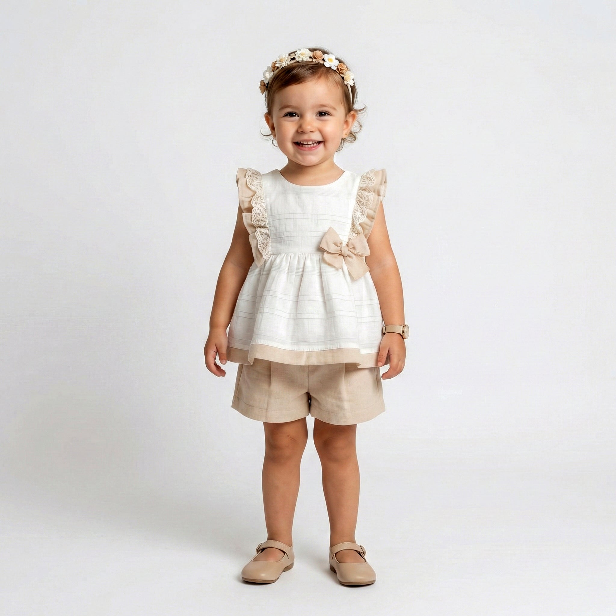 Girls’ Elegant Lace-Detail Tunic & Tailored Short Set