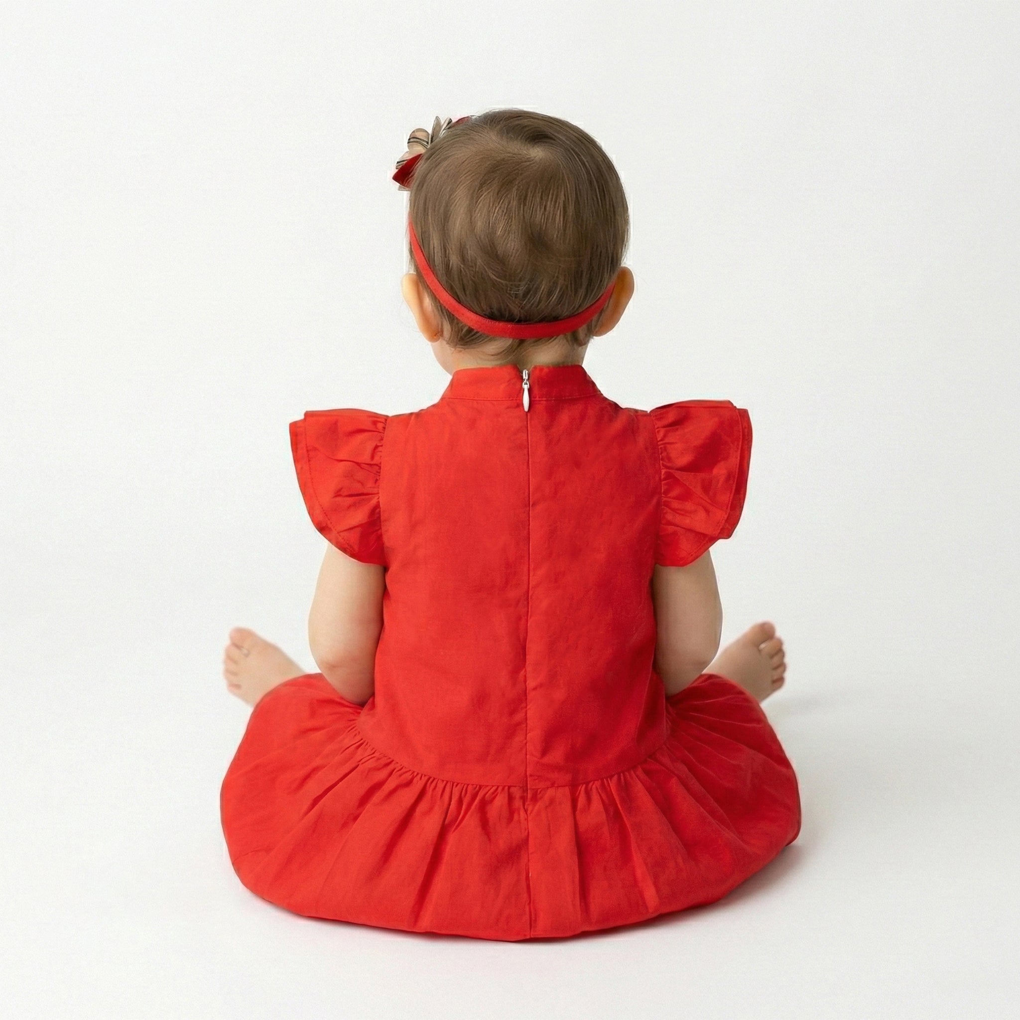 Toddler Girls’ Bold Red Ruffle Dress with Designer-Inspired Rosette