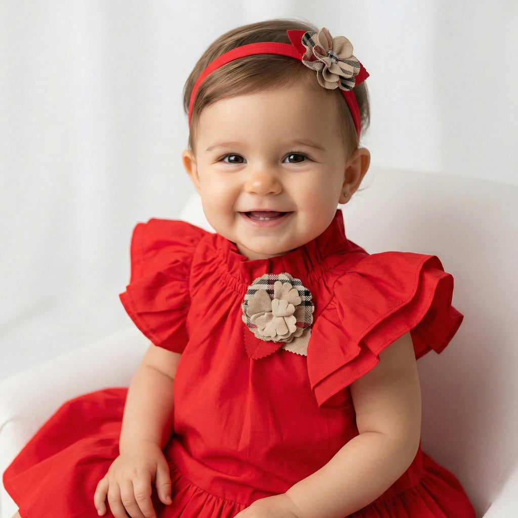 Toddler Girls’ Bold Red Ruffle Dress with Designer-Inspired Rosette
