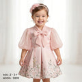 Toddler Girls’ Satin Rose-Print Party Dress with Elegant Neck Tie