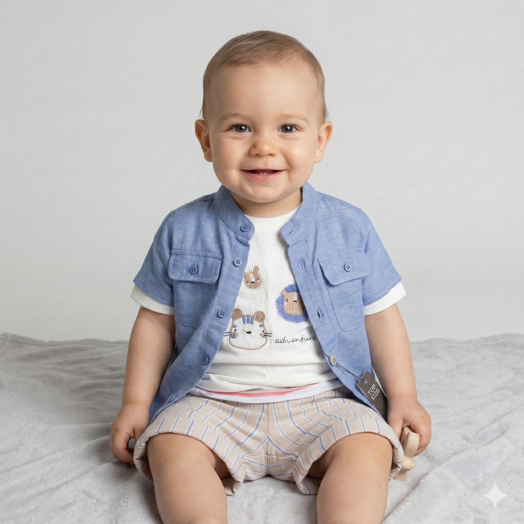 Infant 3-Piece "Adventure Squad" Layered Shirt & Striped Shorts Set