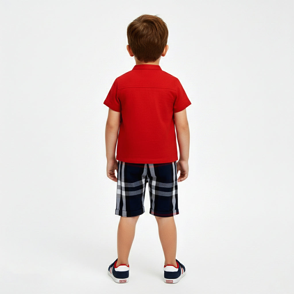 Toddler Boys’ Adventure-Ready Plaid & Red Shirt 3-Piece Set
