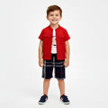 Boys 3-Piece Smart-Casual Set with Short-Sleeve Mandarin Collar Shirt