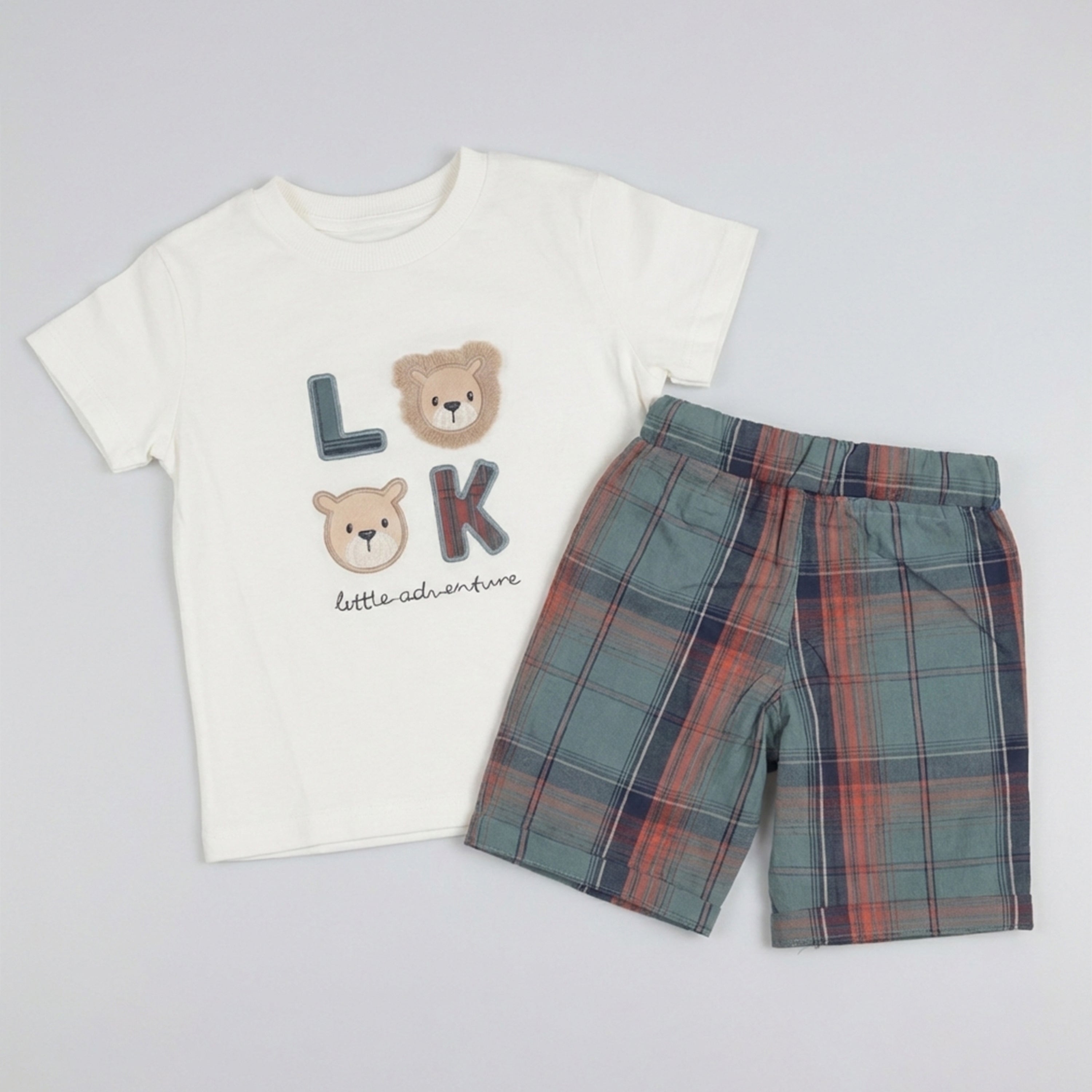 Boys' 3-Piece Smart-Casual Set with Mandarin Collar Shirt and Plaid Shorts