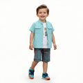 Boys' 3-Piece Smart-Casual Set with Mandarin Collar Shirt and Plaid Shorts
