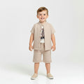 Boys' Three-Piece Textured Knit Set with Mandarin Collar Shirt and Shorts