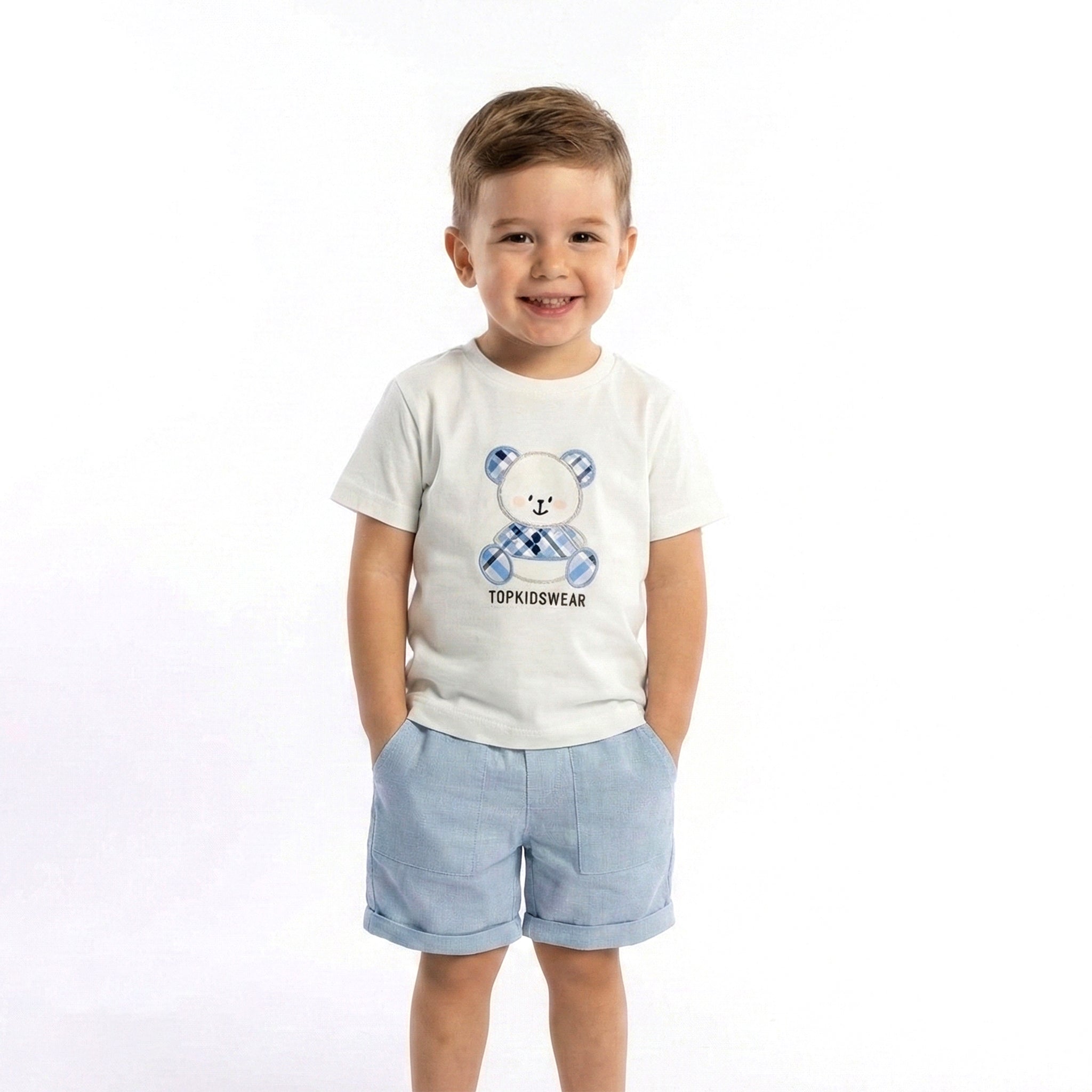 Boys 3-Piece Plaid Button-Down Set with Coordinating Casual Shorts