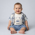 Baby Boy’s Playful Teddy Bear & Plaid Shirt 3-Piece Set