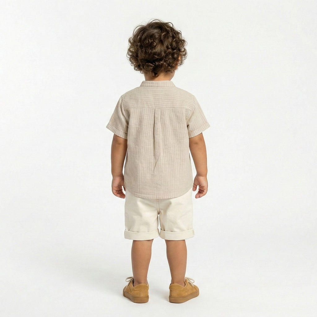 Toddler Tailored Striped Henley & Cuffed Twill Shorts Set