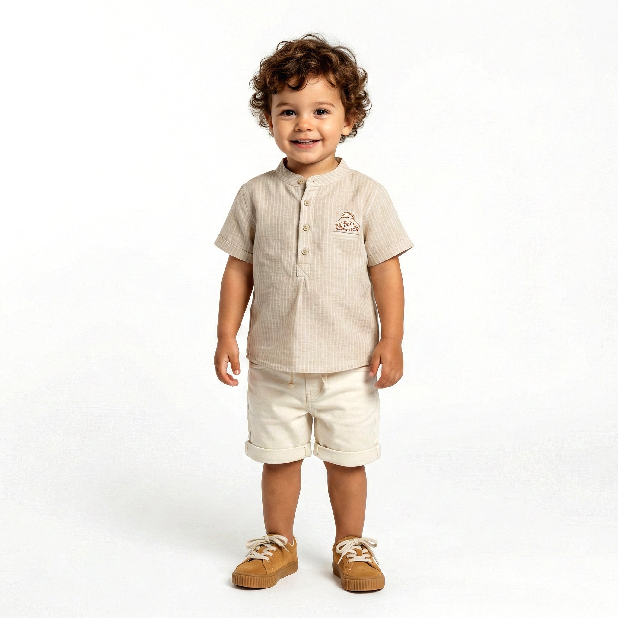 Toddler Tailored Striped Henley & Cuffed Twill Shorts Set