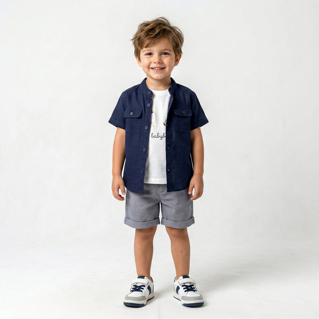 Toddler Boy’s Casual Navy Shirt & Adventure Short Set