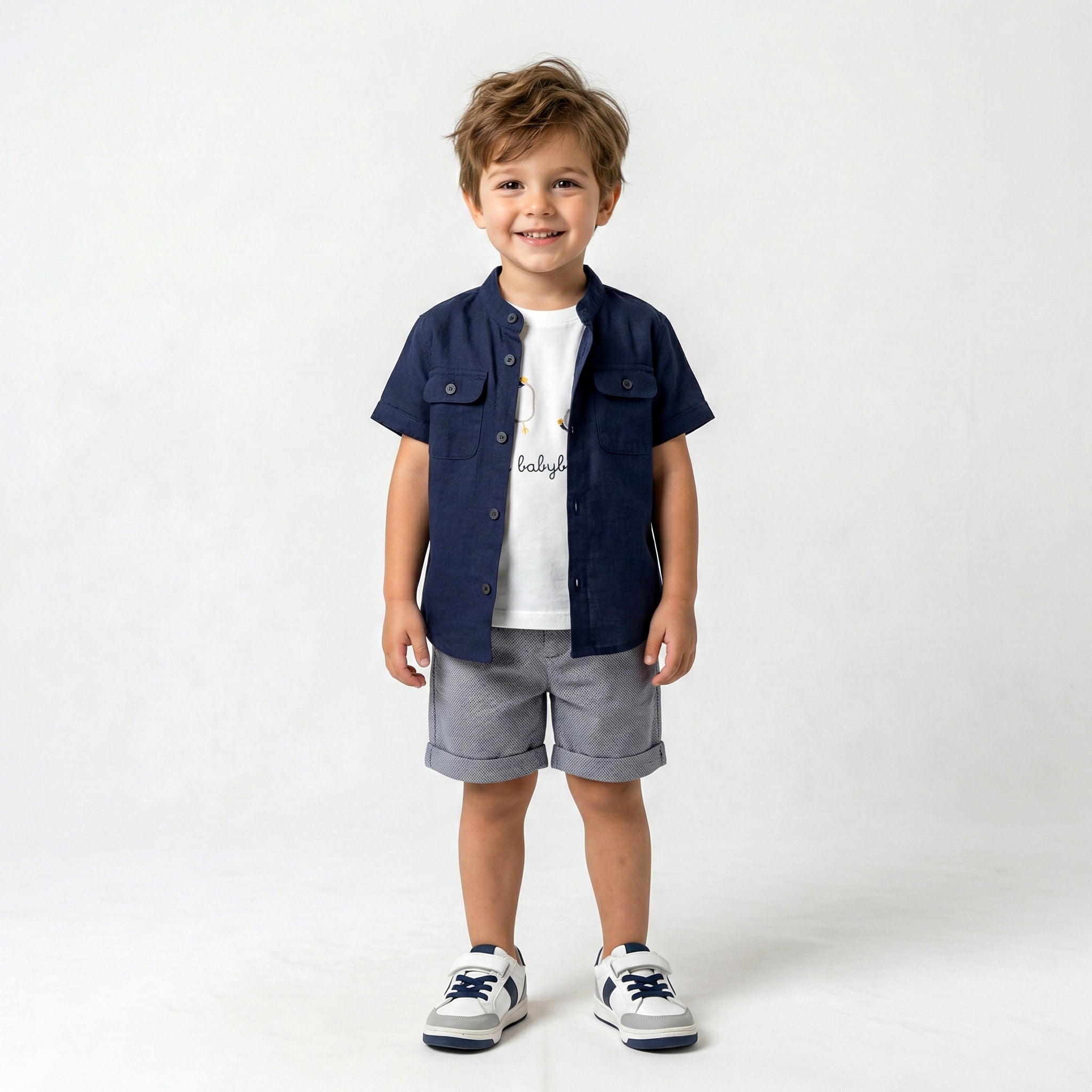 Toddler Boy’s Casual Navy Shirt & Adventure Short Set