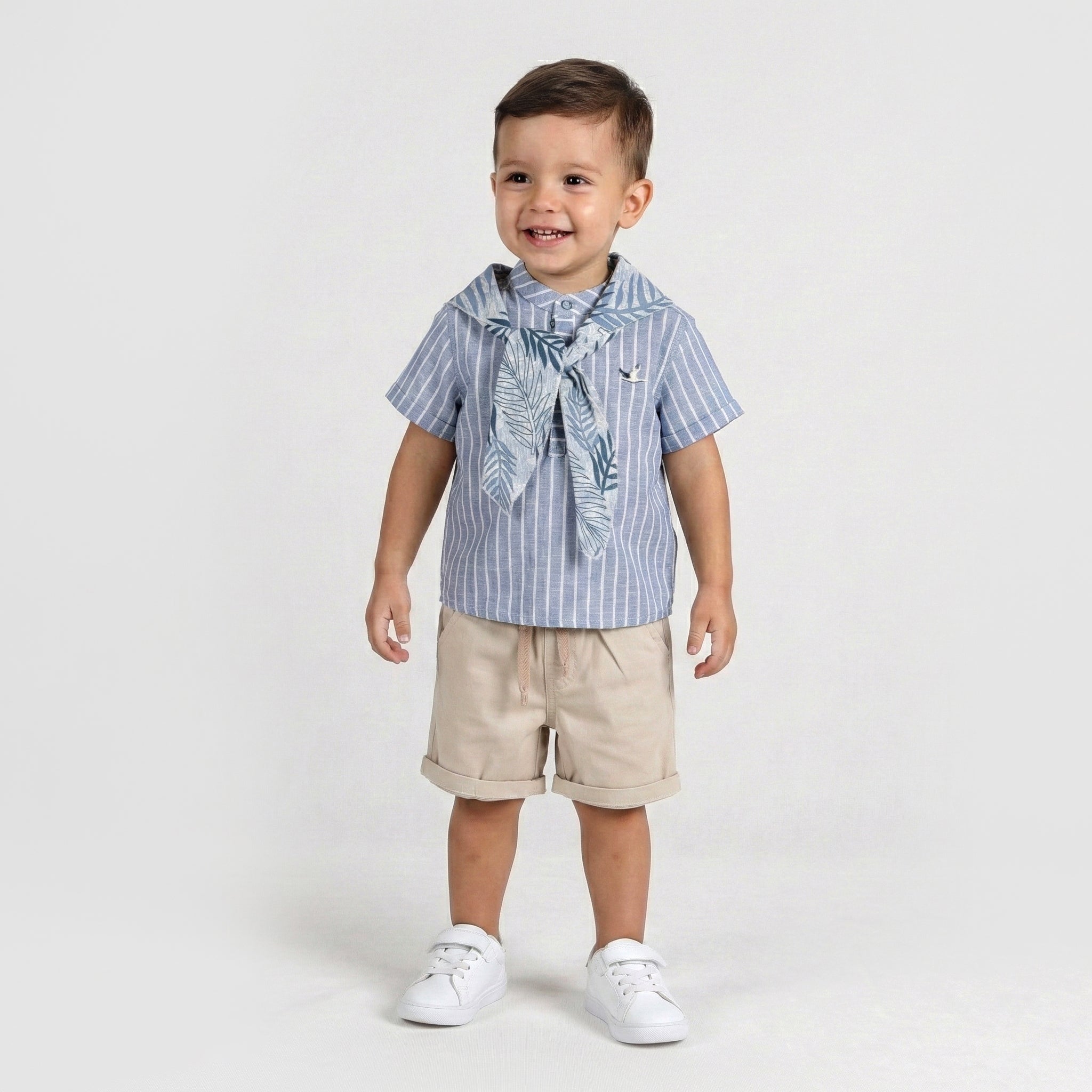 Boys' Two-Piece Summer Set with Striped Button-Down and Casual Shorts