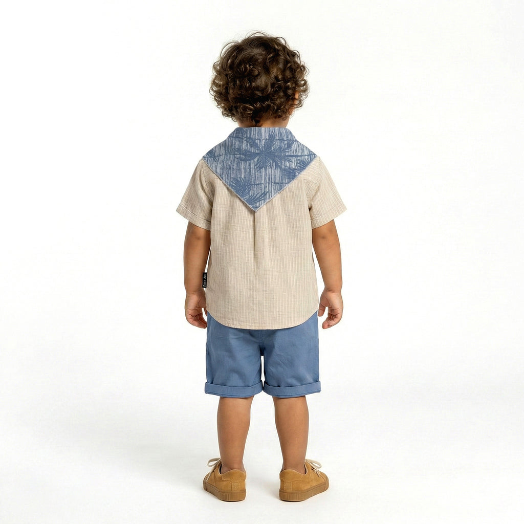 Toddler 3-Piece "Little Captain" Henley & Shorts Set with Styled Scarf