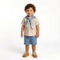 Toddler 3-Piece "Little Captain" Henley & Shorts Set with Styled Scarf