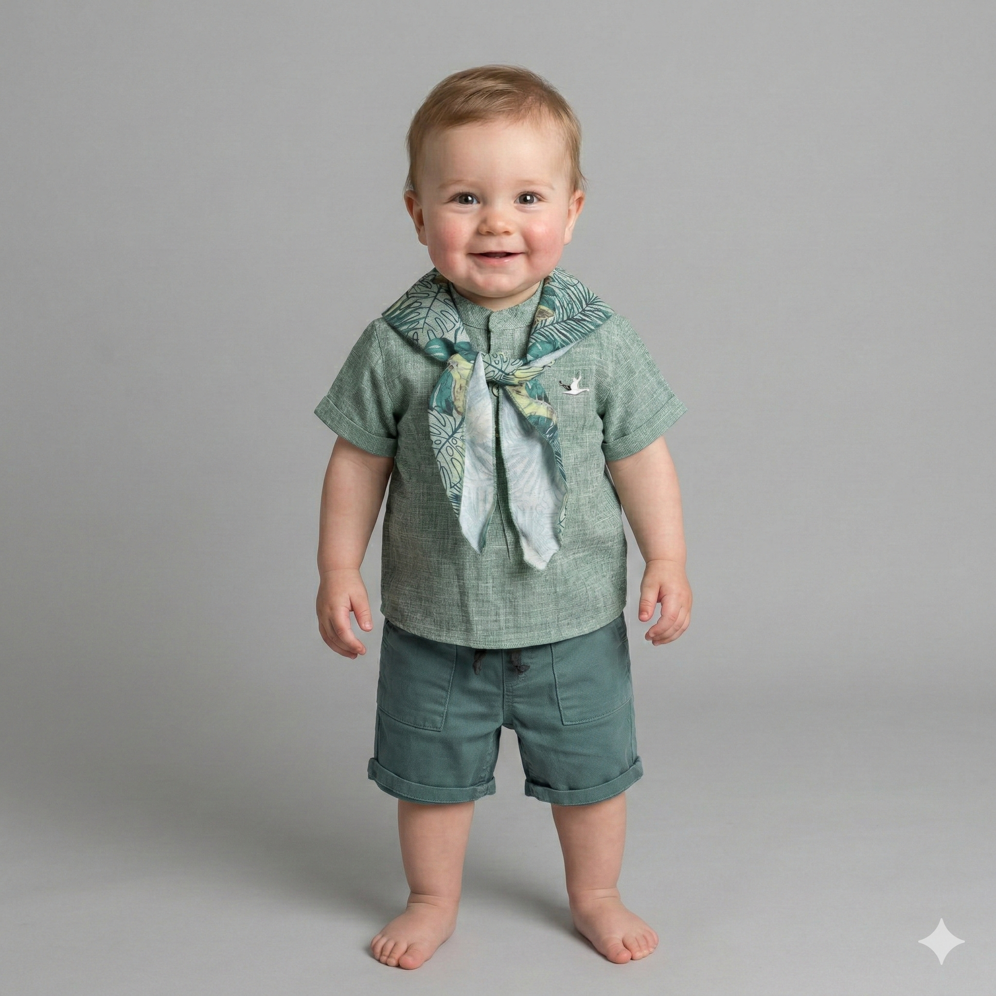 Baby Boy’s Elegant Tropical Scarf & Textured Shirt Set