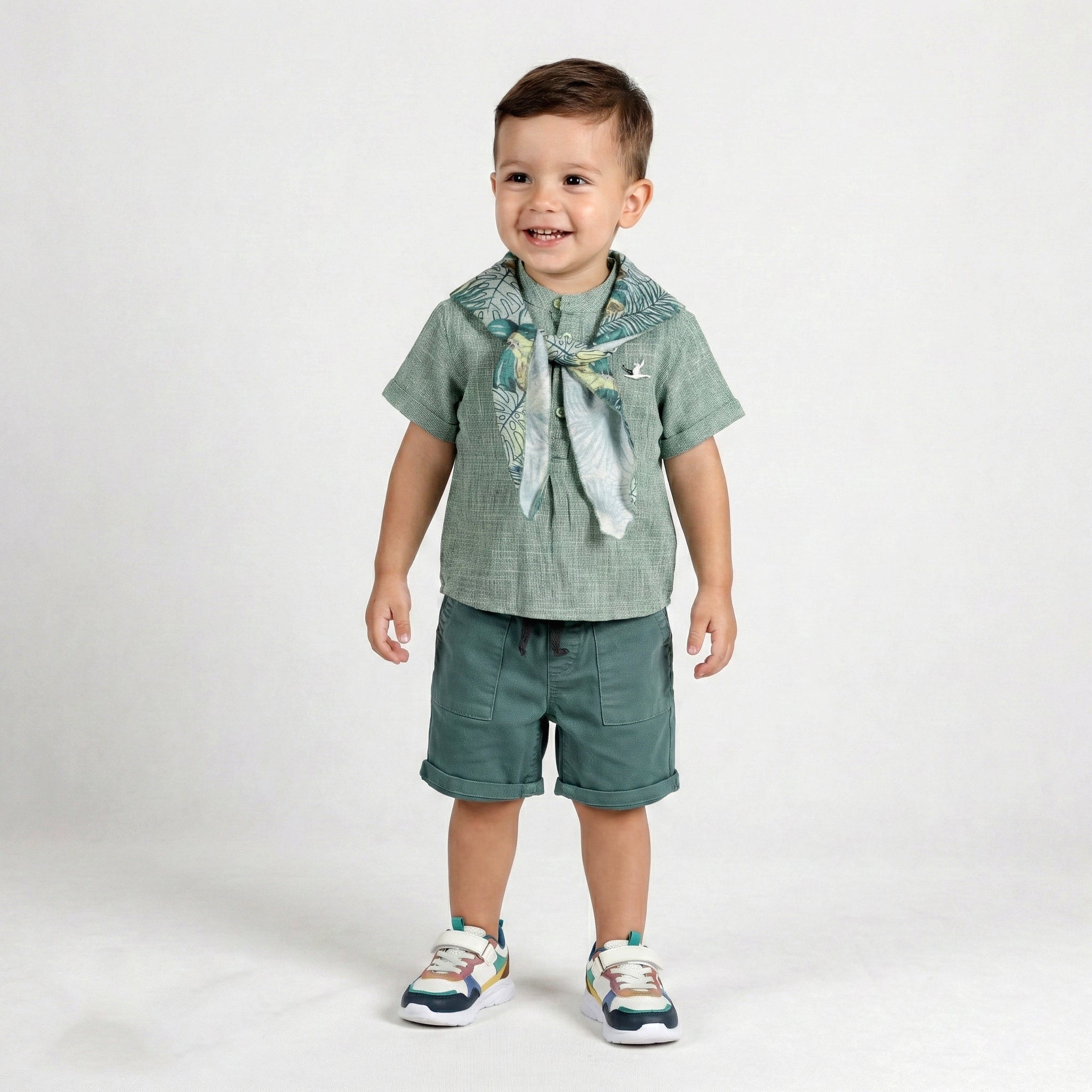 Toddler Boy’s Boutique Tropical Scarf & Tailored Short Set