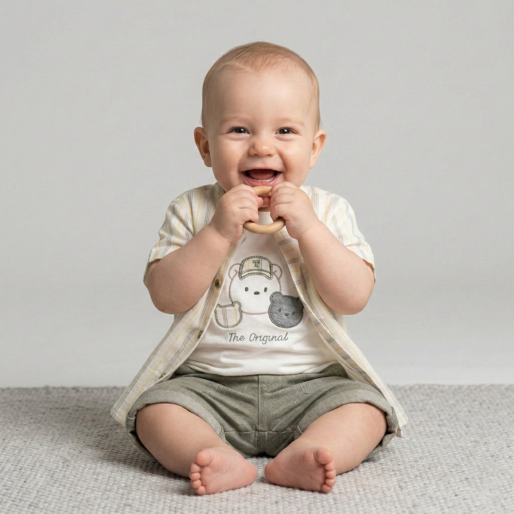 Infant Soft Cotton Bear Graphic Tee & Herringbone Shorts Set