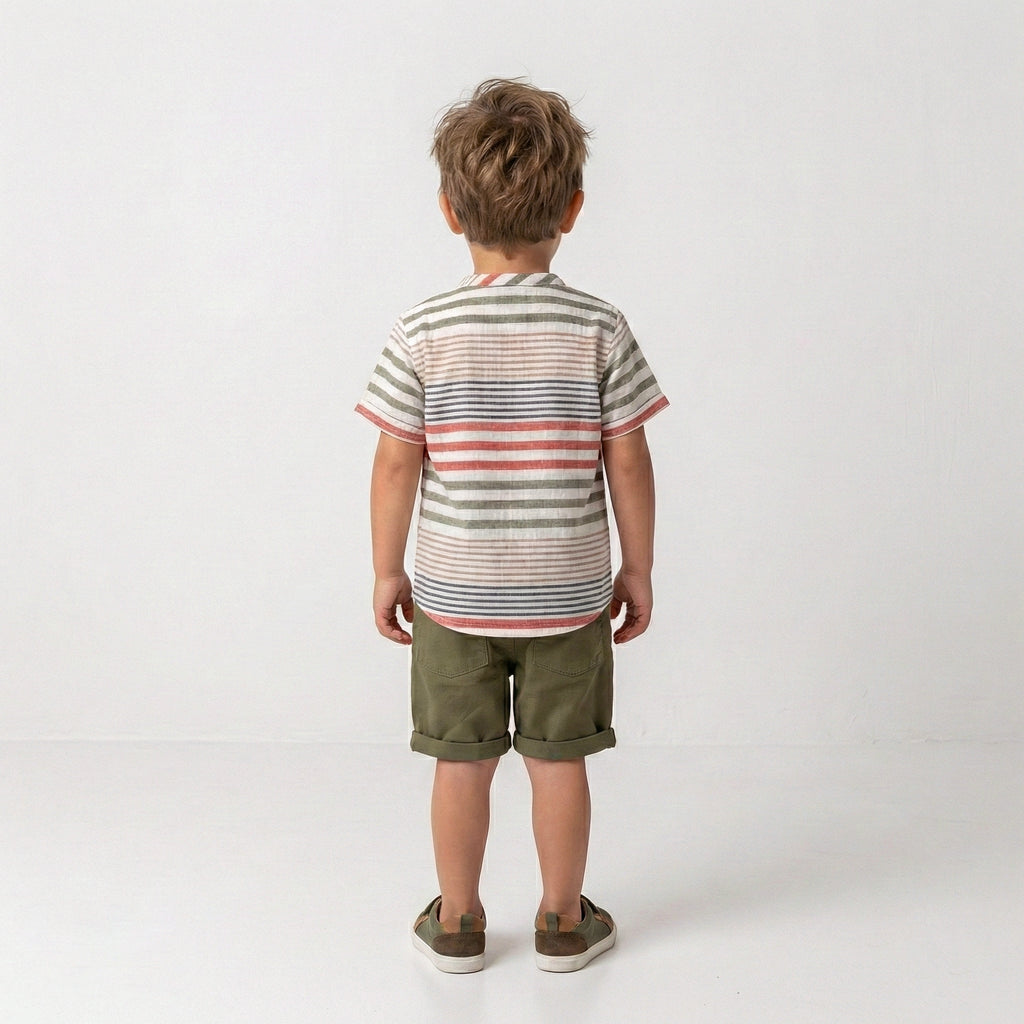 Toddler Boy’s Adventure-Ready Striped Henley & Olive Short Set