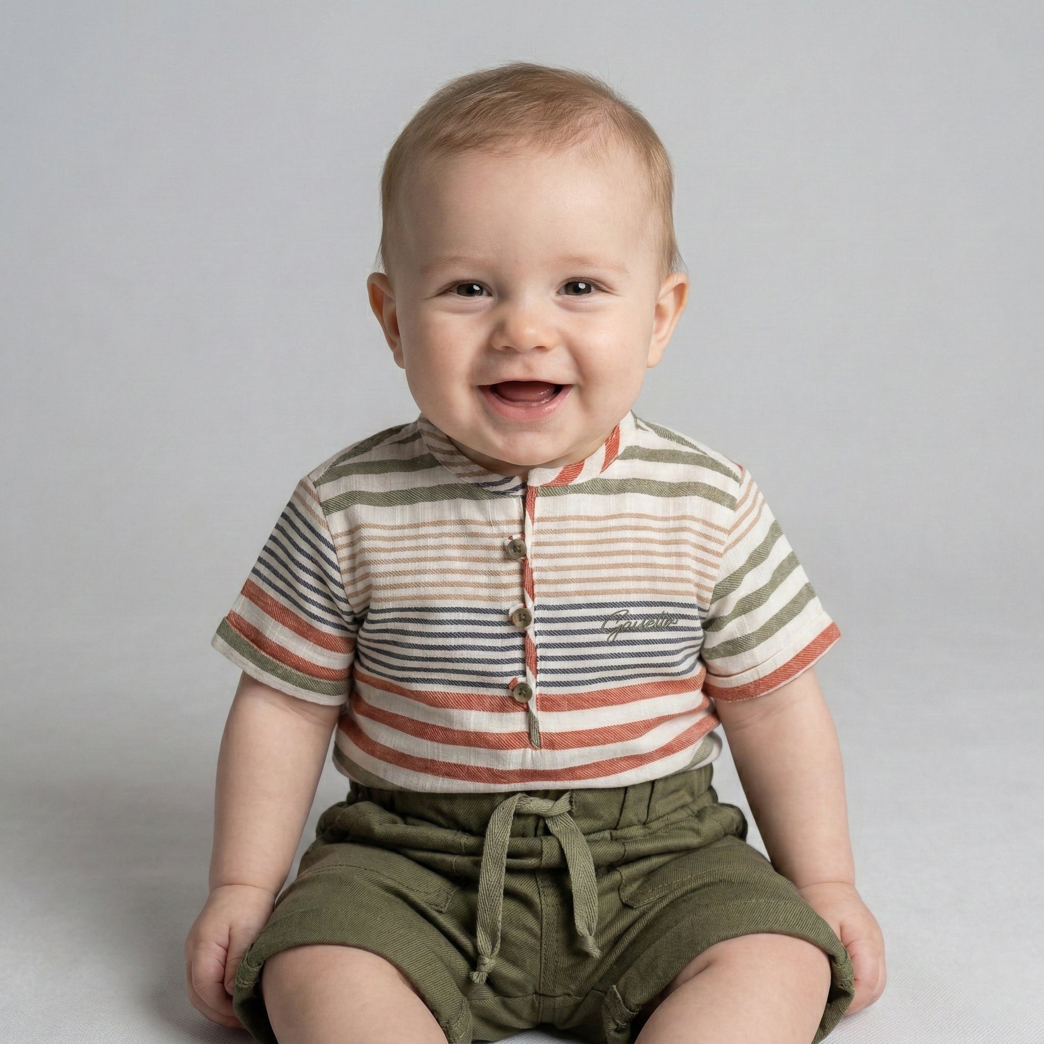 Baby Boy’s Classic Striped Henley & Olive Twill Short Set