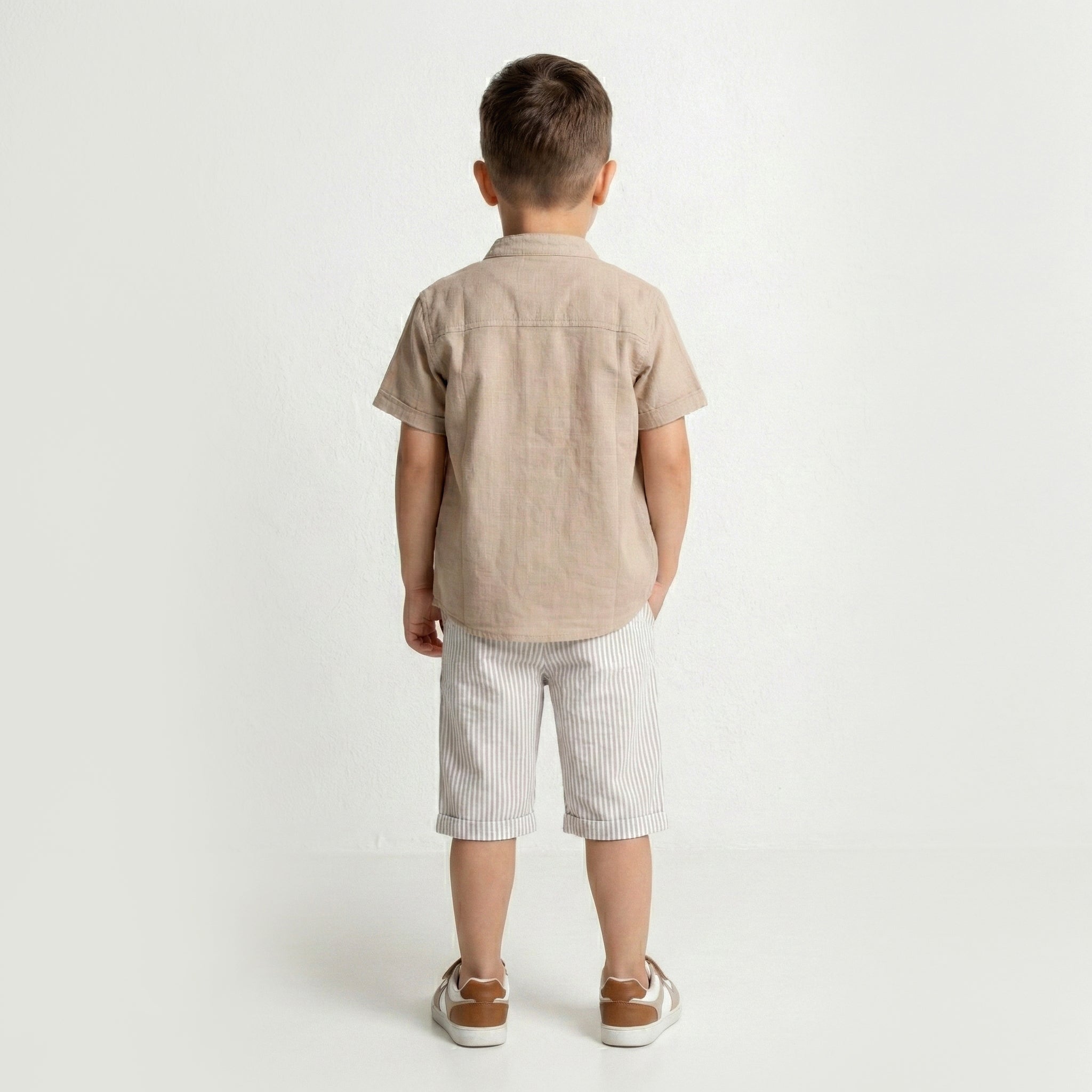 Boys' Three-Piece Smart-Casual Set with Short-Sleeve Mandarin Collar Utility Shirt