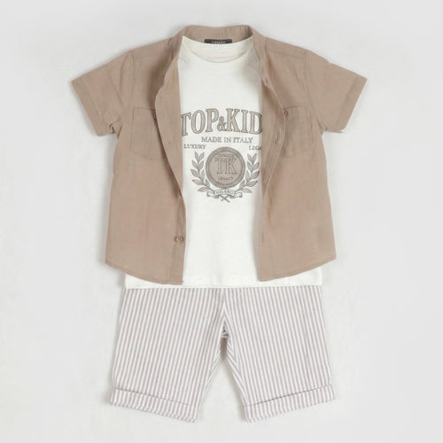 Boys' Three-Piece Smart-Casual Set with Short-Sleeve Mandarin Collar Utility Shirt