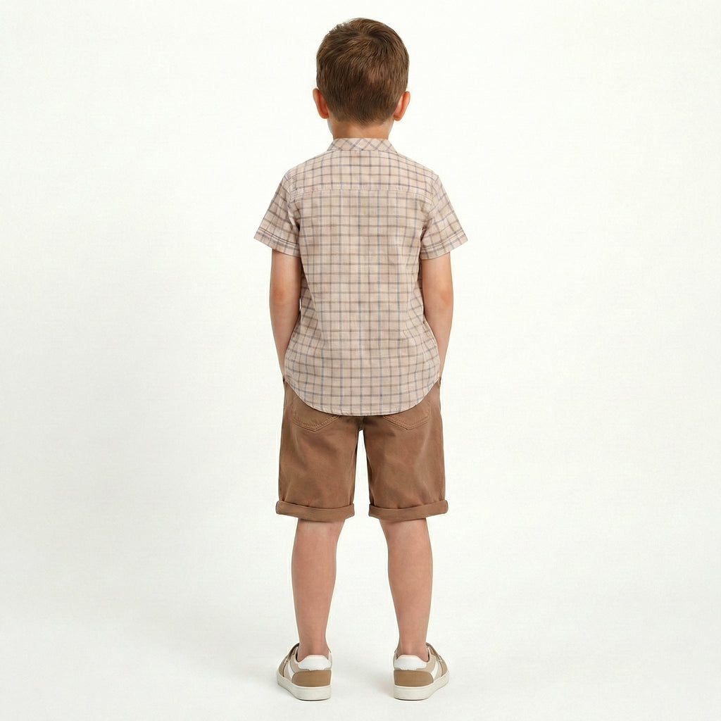 Boys 3-Piece Smart-Casual Set with Checkered Short-Sleeve Shirt