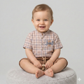 Infant Checked Mandarin Collar Shirt & Earth-Tone Shorts Set