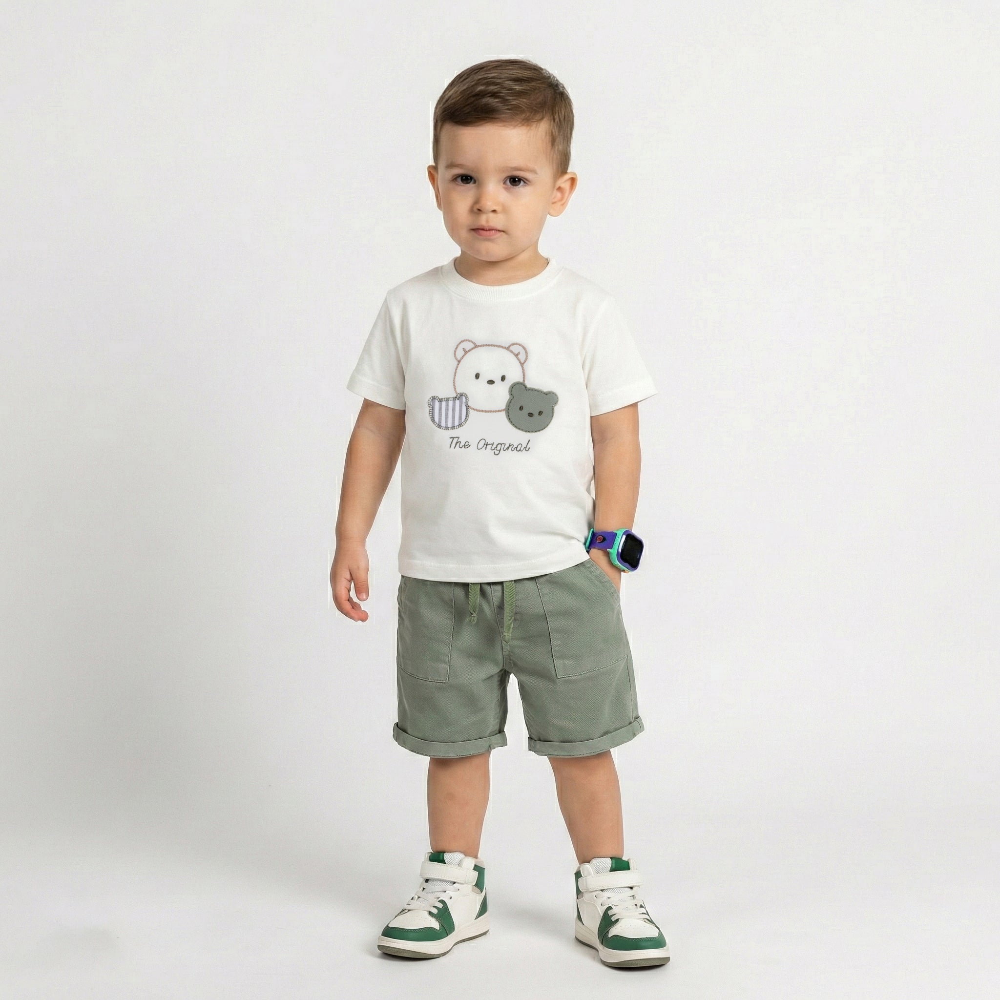 Toddler Boy’s Adventure-Ready Striped Shirt & Bear Graphic 3-Piece Set