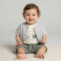 Baby Boy’s "The Original" 3-Piece Set – Striped Shirt, Graphic Tee & Soft Olive Shorts
