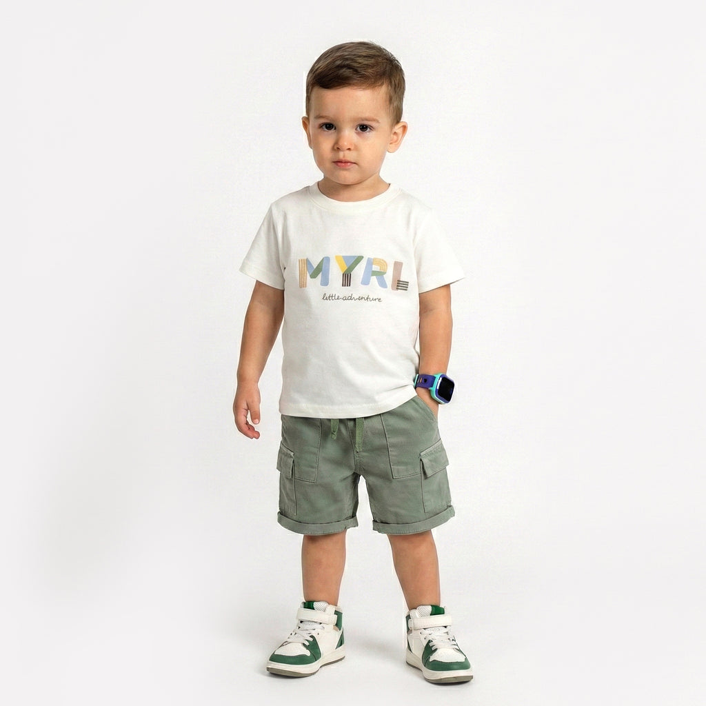 Toddler 3-Piece "Little Adventure" Striped Shirt & Tailored Shorts Set