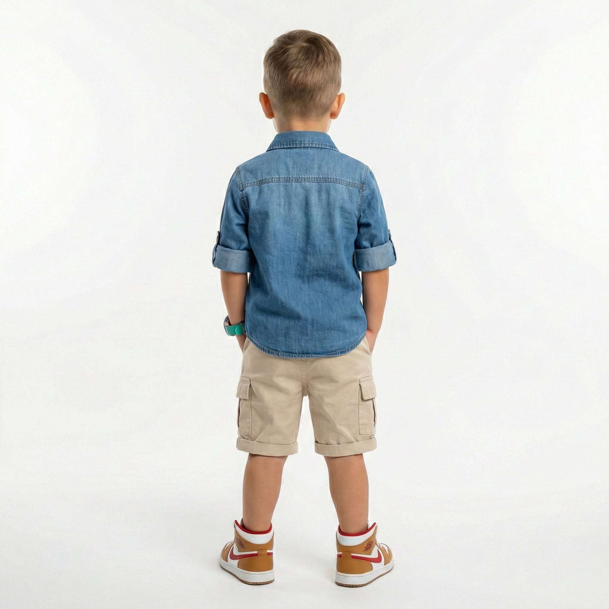 Toddler Essential Denim Button-Down & Tailored Cargo Shorts Set