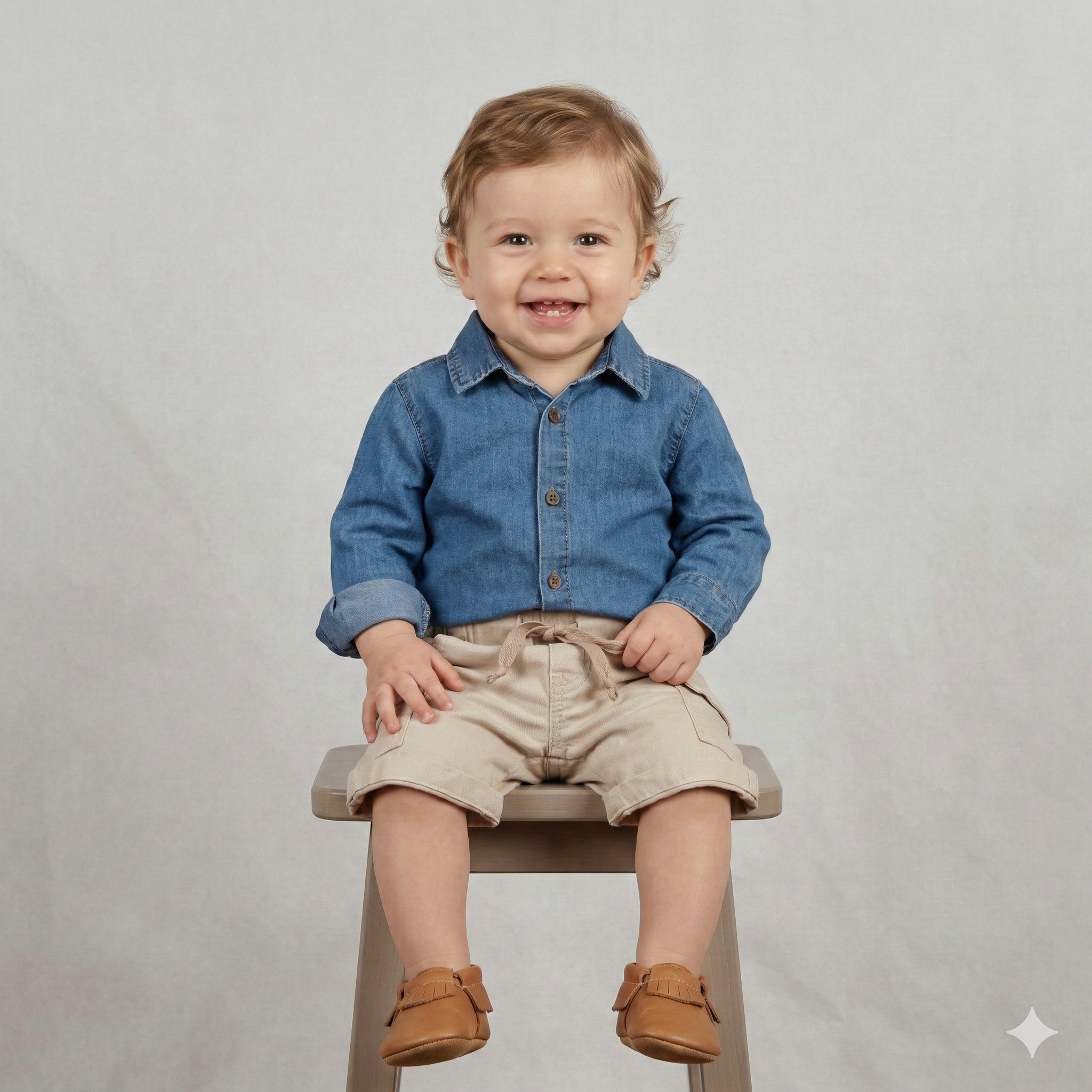 Infant Soft-Wash Denim Shirt & Cargo Shorts Set