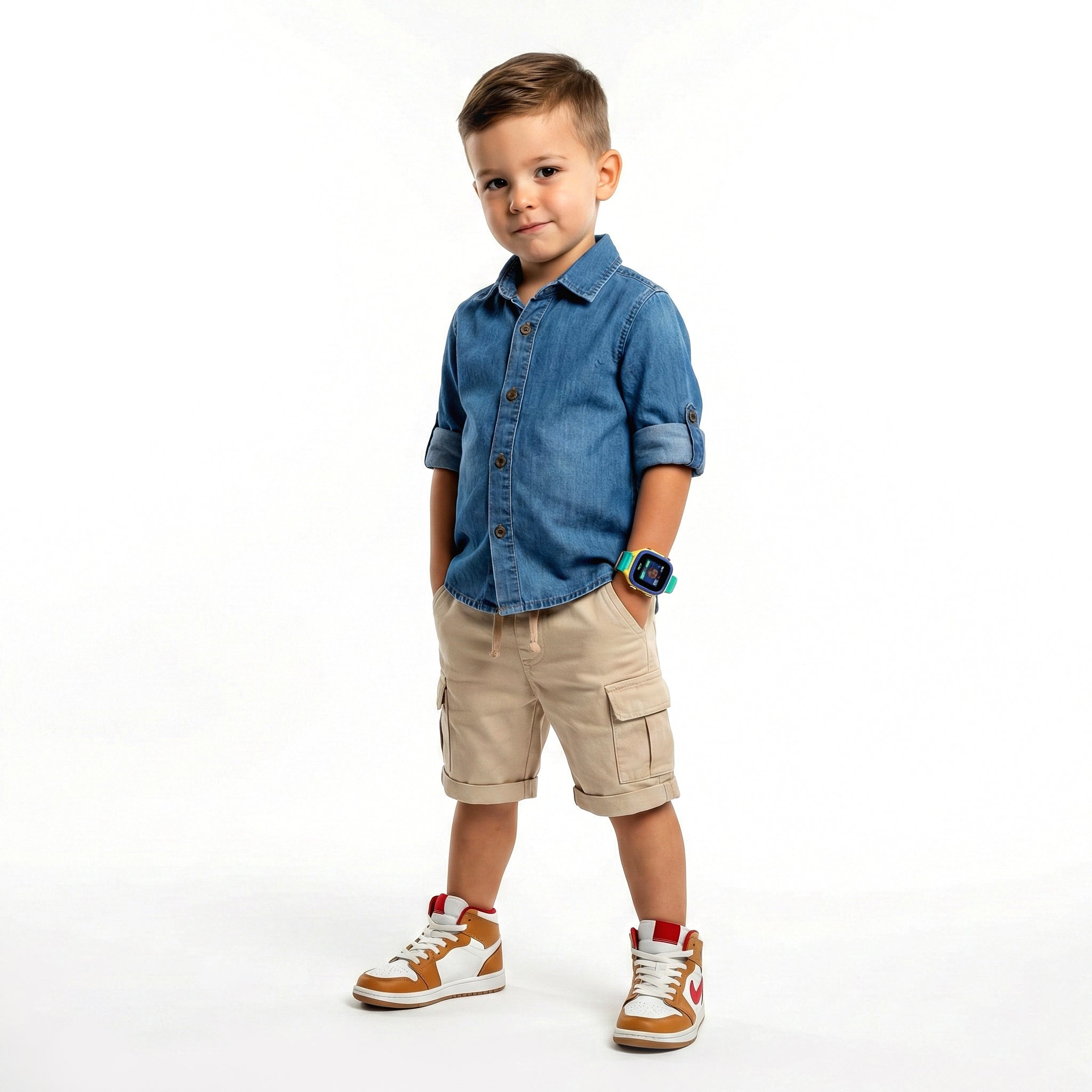 Toddler Essential Denim Button-Down & Tailored Cargo Shorts Set