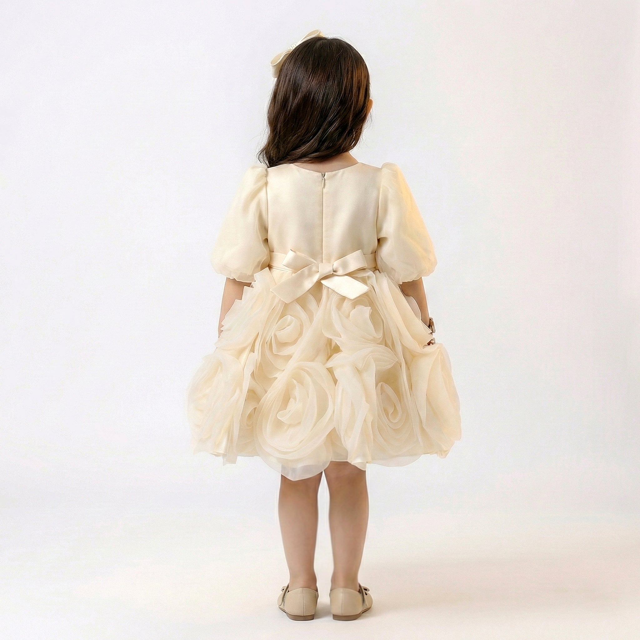 Girls' Boutique Satin A-Line Dress with Soft Shoulder Bows