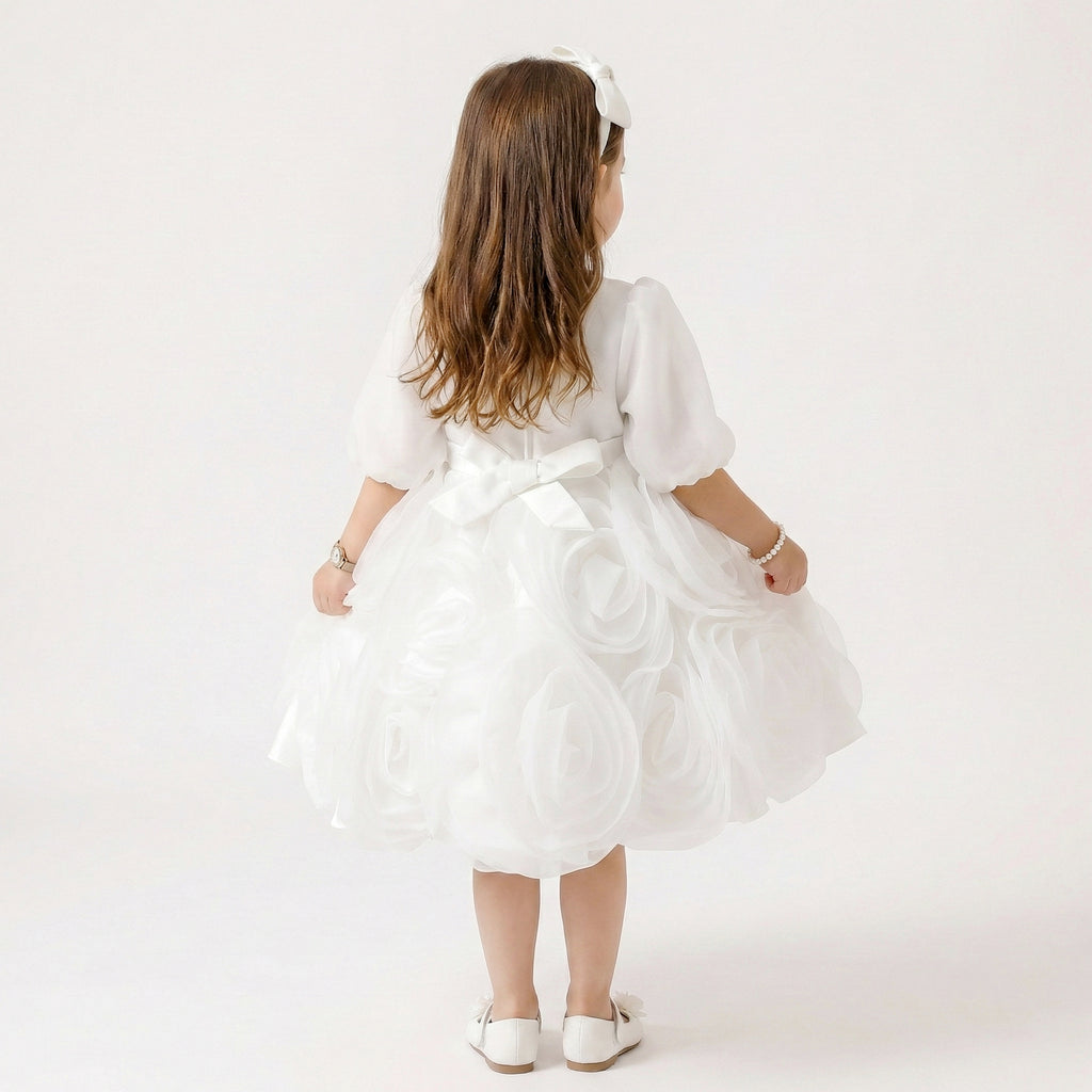Girls' Boutique Satin A-Line Dress with Soft Shoulder Bows