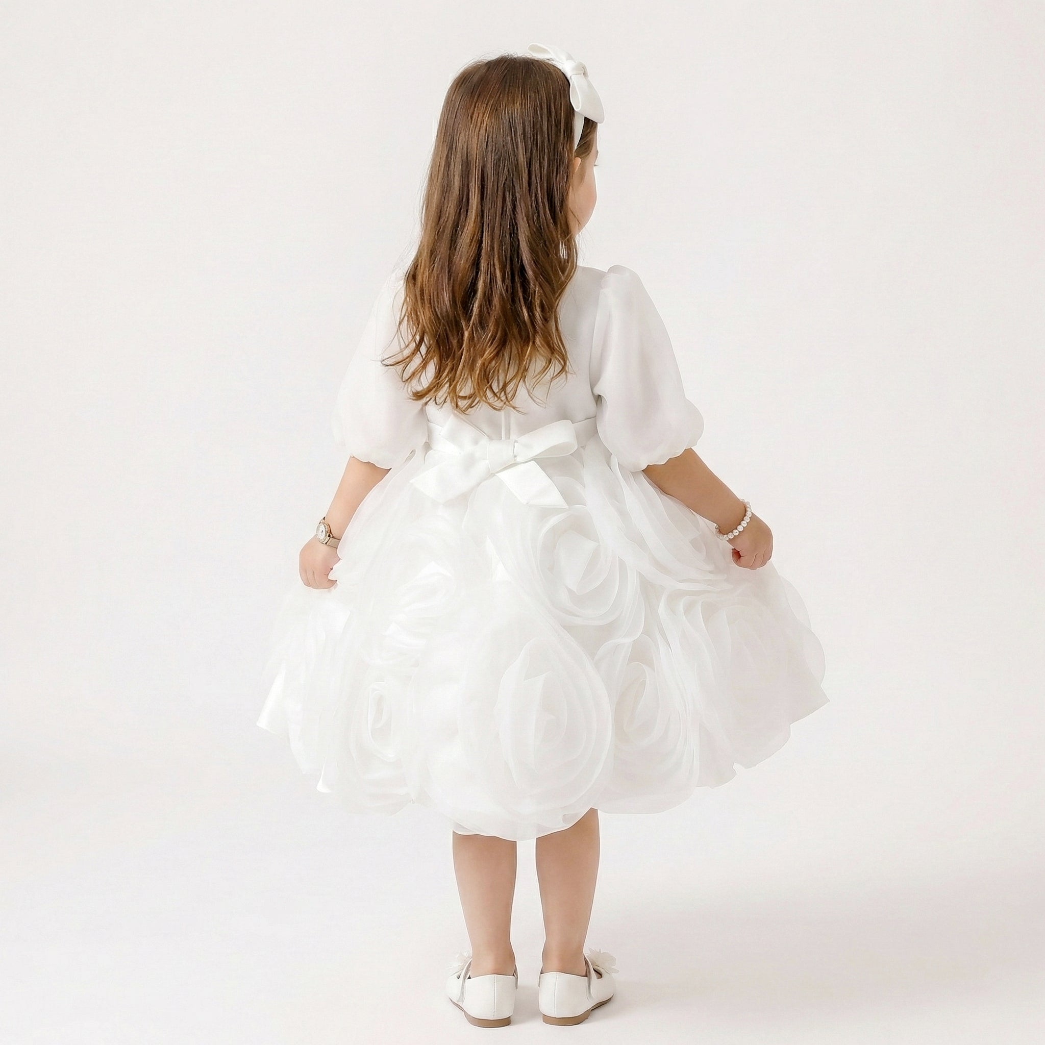Girls' Boutique Satin A-Line Dress with Soft Shoulder Bows