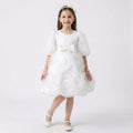 Girls' Elegant Satin Gala Dress with Structural Shoulder Accents